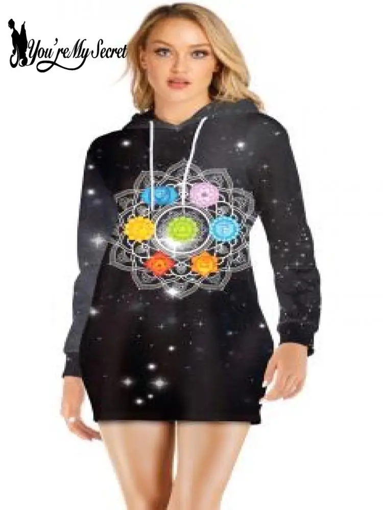 [You'Re My Secret] Women Dress Galaxy Starry Sky Pattern Print Long Sleevele Gothic Harajuku Dress Sexy Street Ladies Clothing