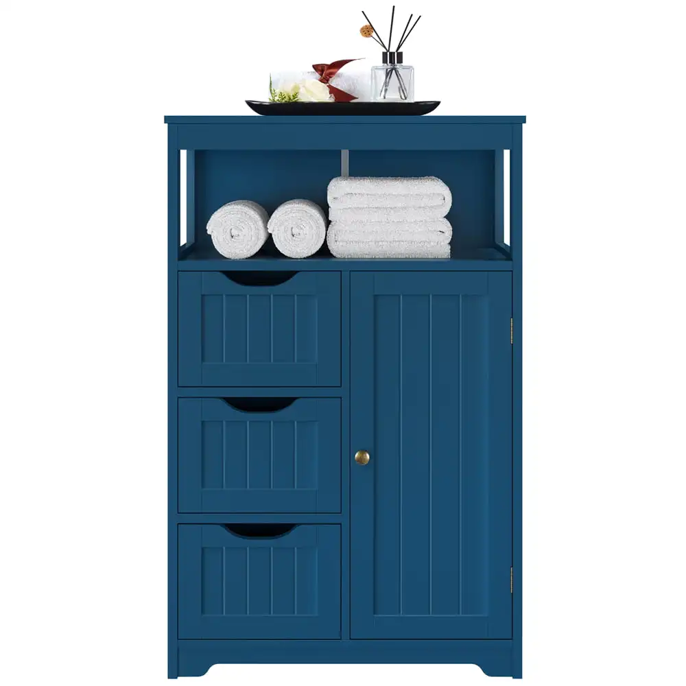 Modern Wooden Bathroom Floor Cabinet Multiple Tiers Storage Organizer, Navy Blue