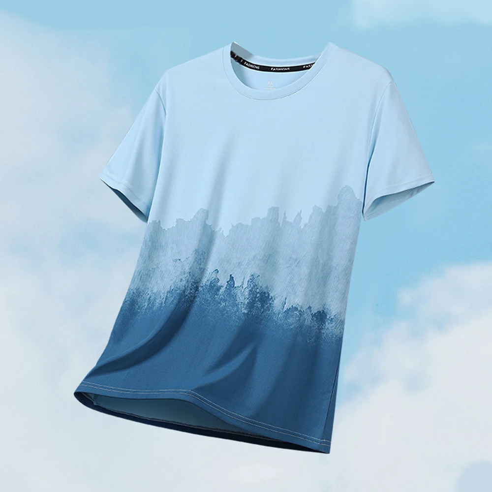 

Gradient print crew neck short sleeve t shirt for men fitness tops fitness meets fashion Gradient print crew neck t shirt