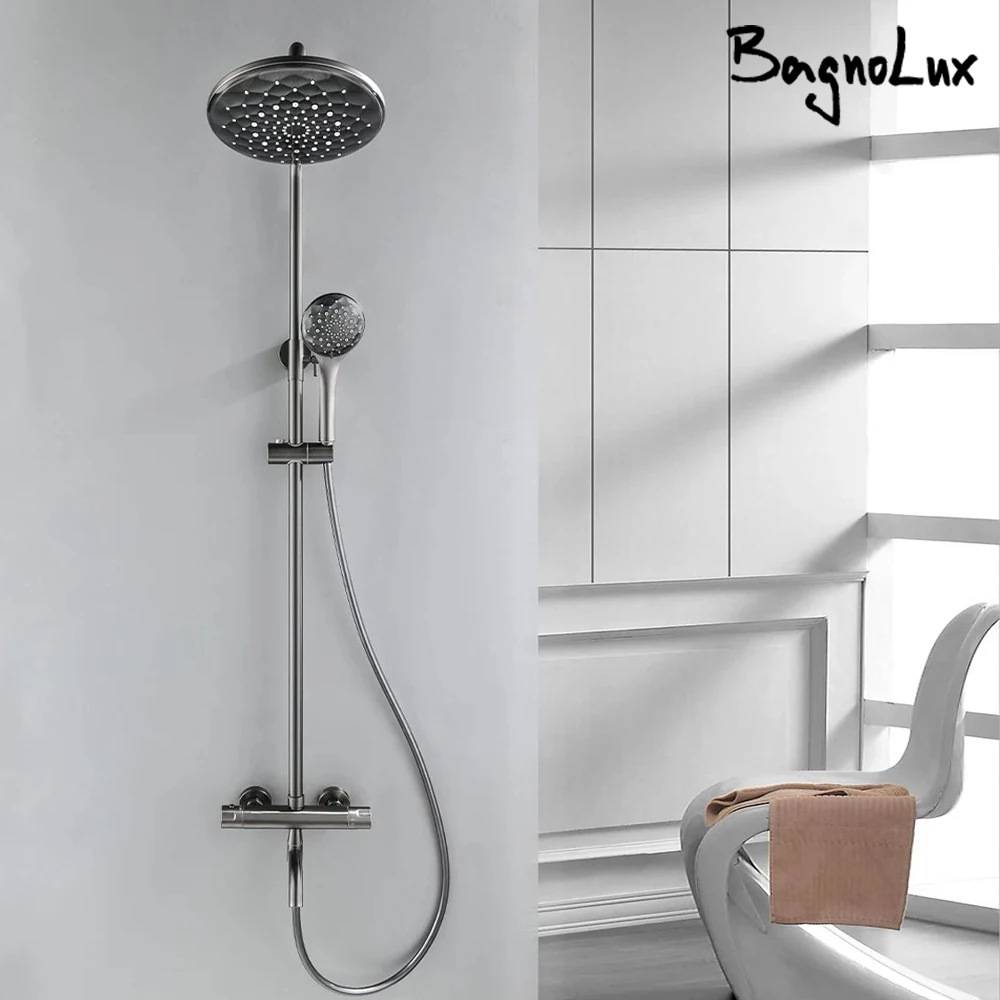 ห้องน้ํา Gunmetal ก๊อกน้ํา Thermostatic,สายฝน Thermostat สําหรับน้ําร้อนใน 3-Way Shower Mixer TAP Wall MOUNT 1
