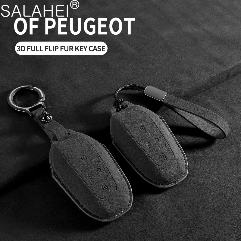 

New Suede Car Key Case Cover Fob Holder for Peugeot 308 408 508 2008 3008 4008 5008 for Citroen C4 C6 C3-XR C4L Auto Accessories