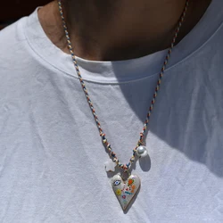 Handcrafted Knotted Rope Heart Pendant Necklace with Star and Pearl Accents - Fashionable Jewelry (Multi rope)