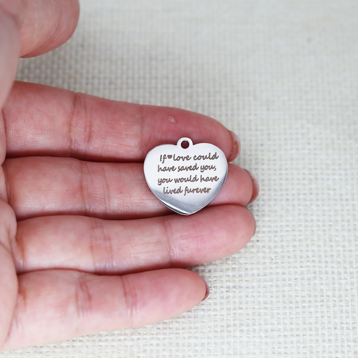 

3pcs/Lot If Love Could Have Saved You Would Live Furever Laser Engraved Heart Stainless Steel Charm Handmade Craft Material