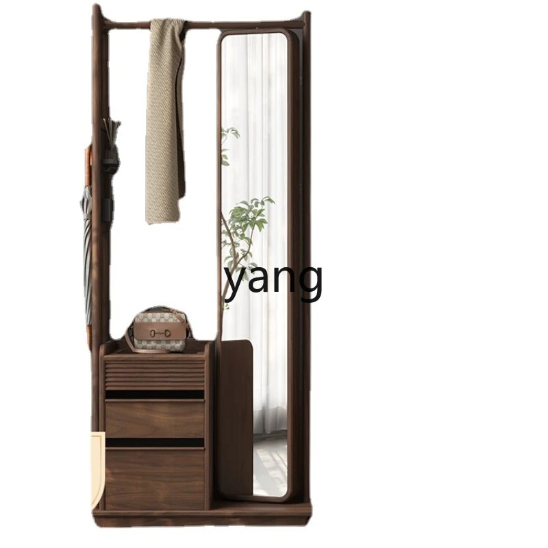 

Yhl Stand Floor Bedroom Storage Shelves with Full Body Mirror Black Walnut Household Dressing Mirror Clothes Rack Integrated