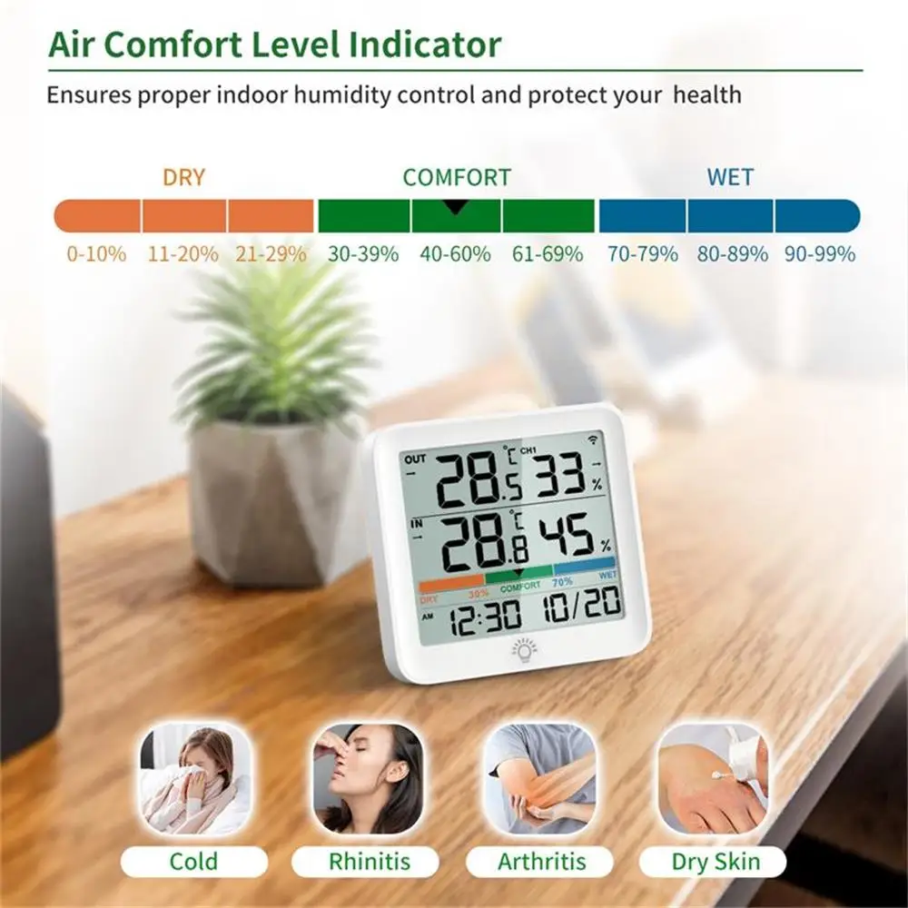 2025 Neues digitales Thermometer-Hygrometer für drinnen und draußen, kabelloses LCD-Smart-Feuchtigkeitsmessgerät, Raumtemperaturmonitor für Zuhause/Baby – Detail 4