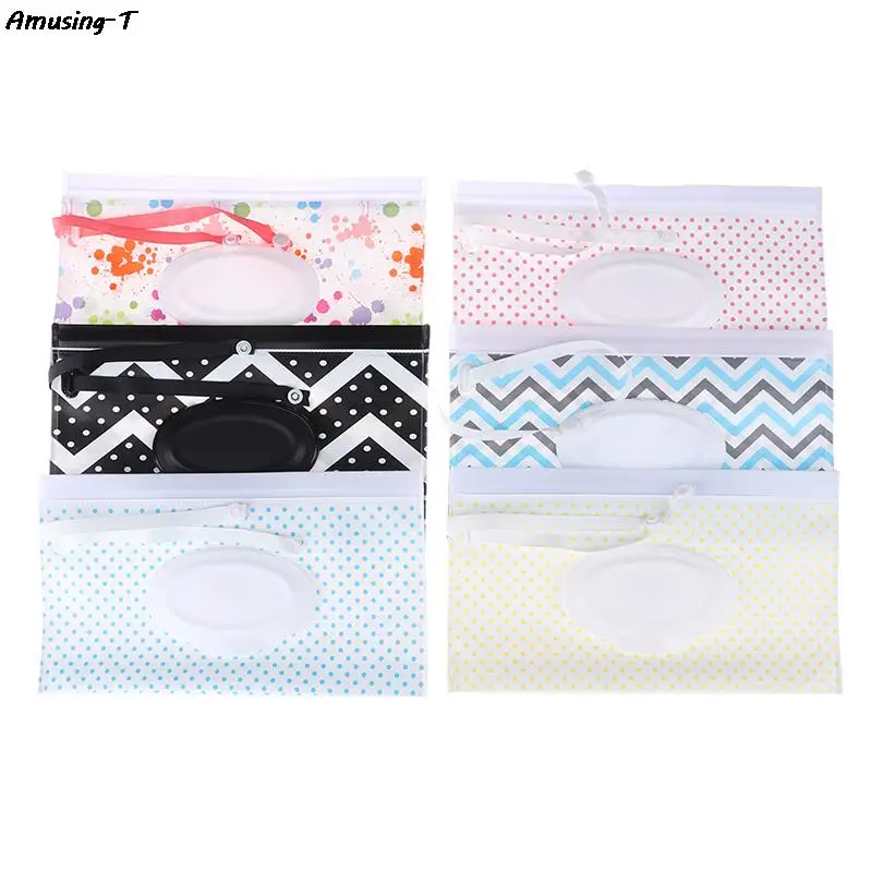 Eco-friendly Easy-carry Wet Wipes Bag Snap Strap Wipes Container Clamshell Cosmetic Pouch Clutch Cleaning Case