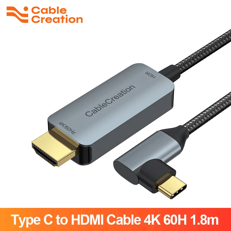

Кабель-адаптер CableCreation с USB Type C на HDMI, 4K, 60 Гц, HDR, 18 Гбит/с, прямой угол для SONY MacBook Pro, светодиодный проектор, ТВ-приставка