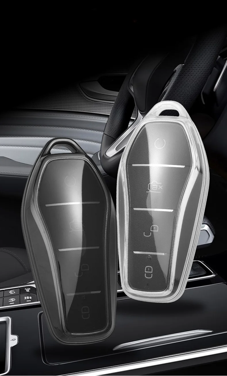 New Transparent Tpu Car Key Case for BYD Atto 3 Han EV Dolphin 4 Buttons Remote Control Protect Cover Auto Accessories