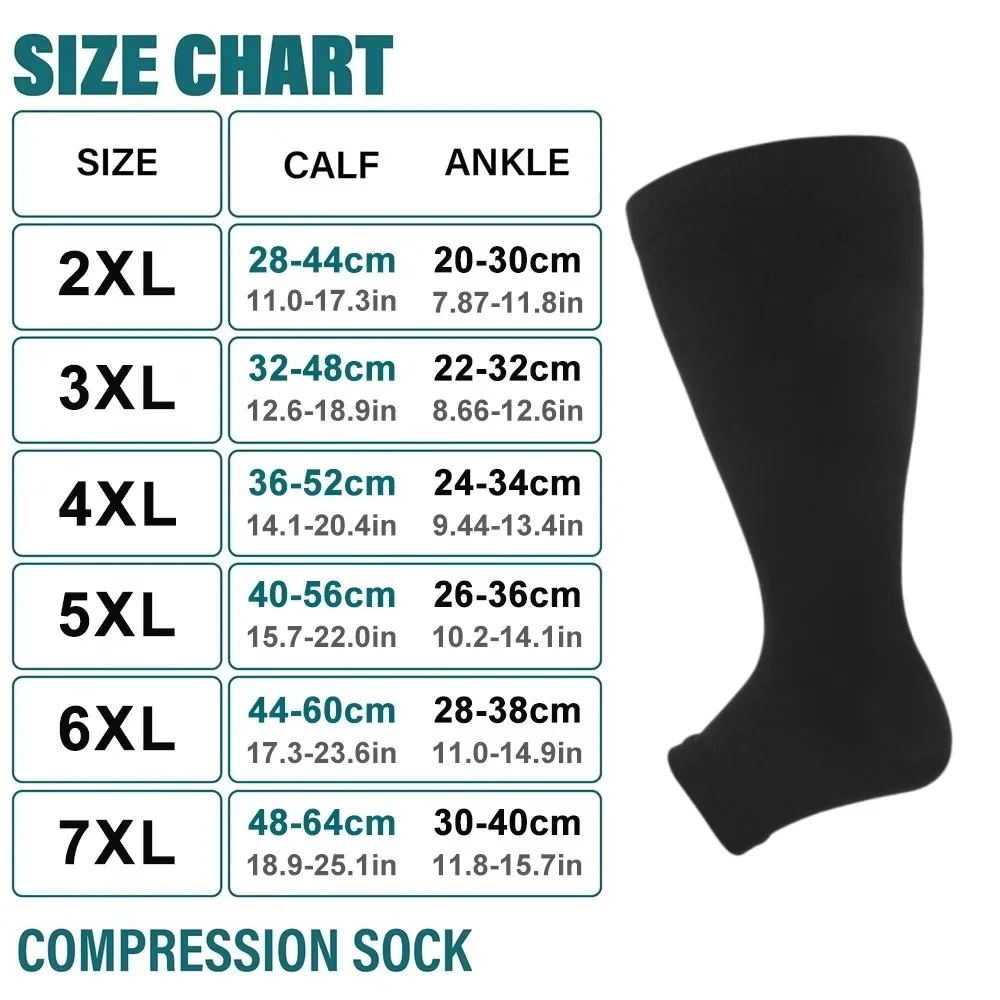 Premium Plus Size Kompressionssocken für Männer und Frauen, Radfahren, zehenlose Sportsocken, Anti-Ermüdung, Schmerzlinderung, medizinische Stillstrümpfe – Detail 2