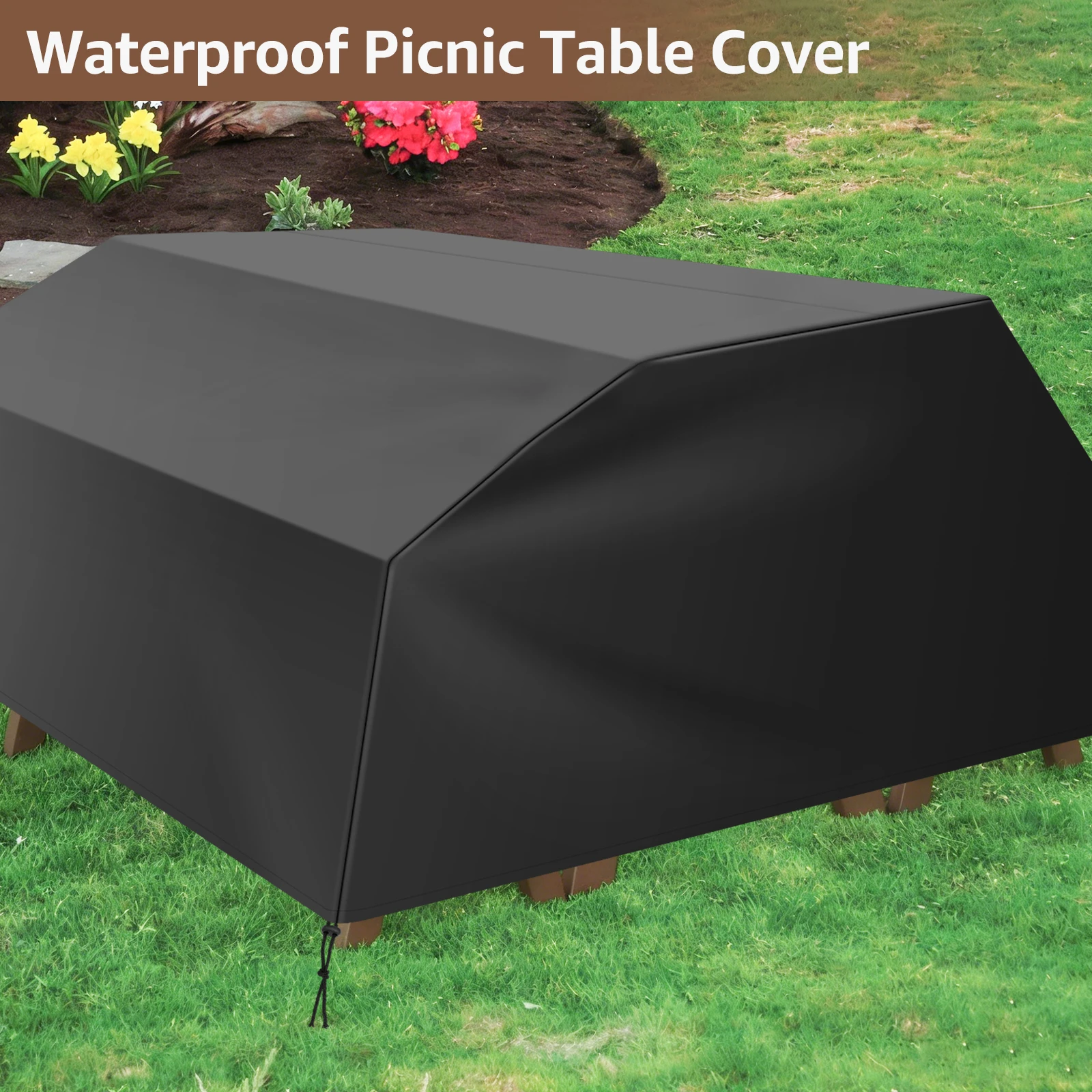Outdoor Picnic Table Dust Cover Oxford Waterproof Garden Furniture Protective Cover with Drawstring Camping Table Bench Cover