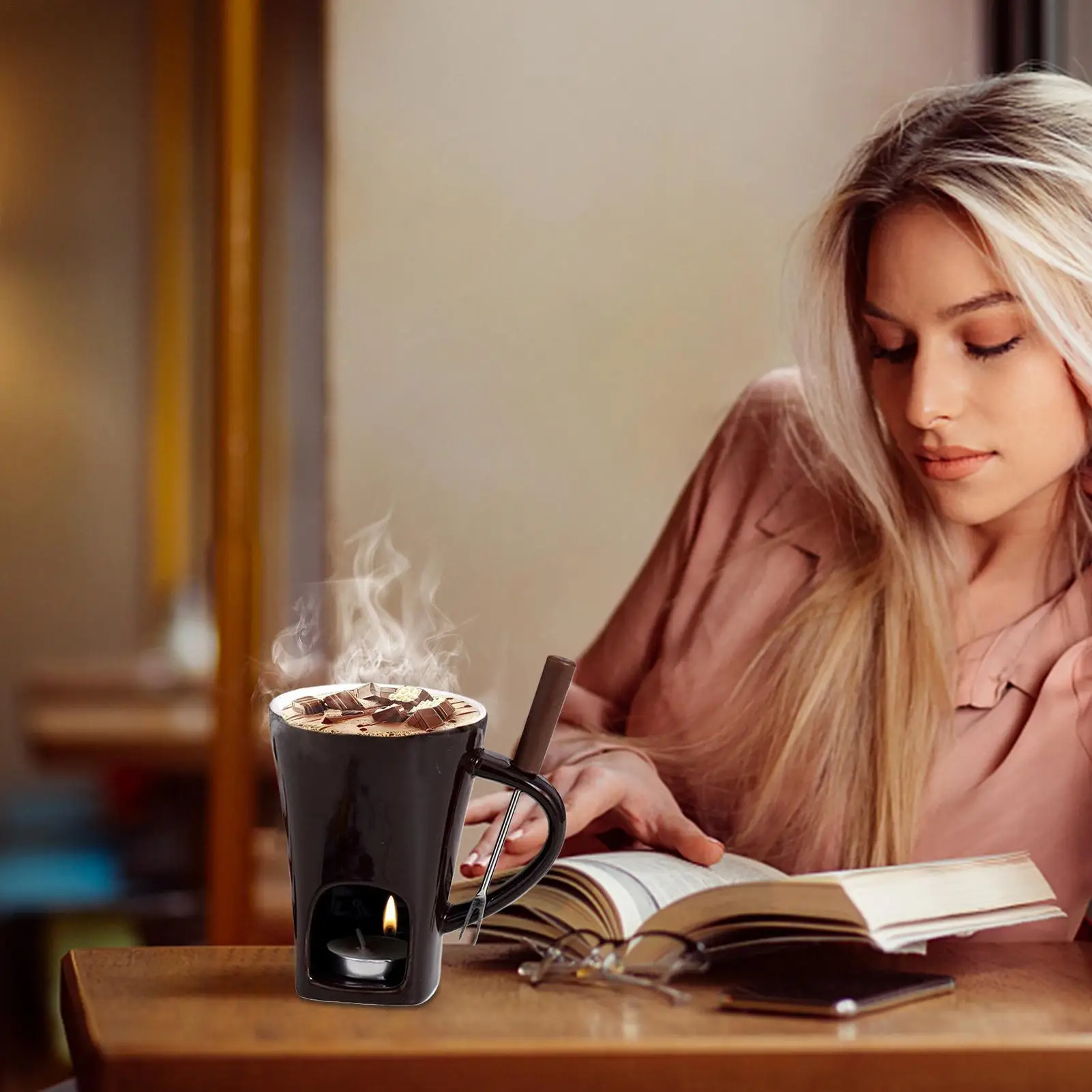 Tasse à Fondue Au Chocolat Avec Fourchette, Bougie En Céramique