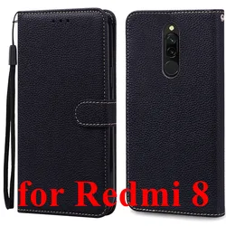 Premium Soft Silicone Leather Wallet Flip Case with Card Holder (Black Redmi 8)