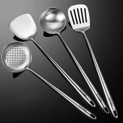 Premium Stainless Steel Kitchen Utensil Set - Wok Spatula, Slotted Turner, Rice Spoon, and Ladle (A4)