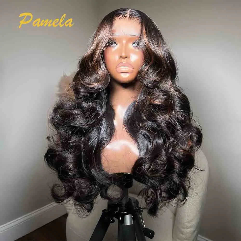 

Highlight 250% Density Body Wave Glueless Wig Human Hair Ready To Wear Brown 1b/4 Colored 13x6 HD Transparent Lace Frontal Wigs