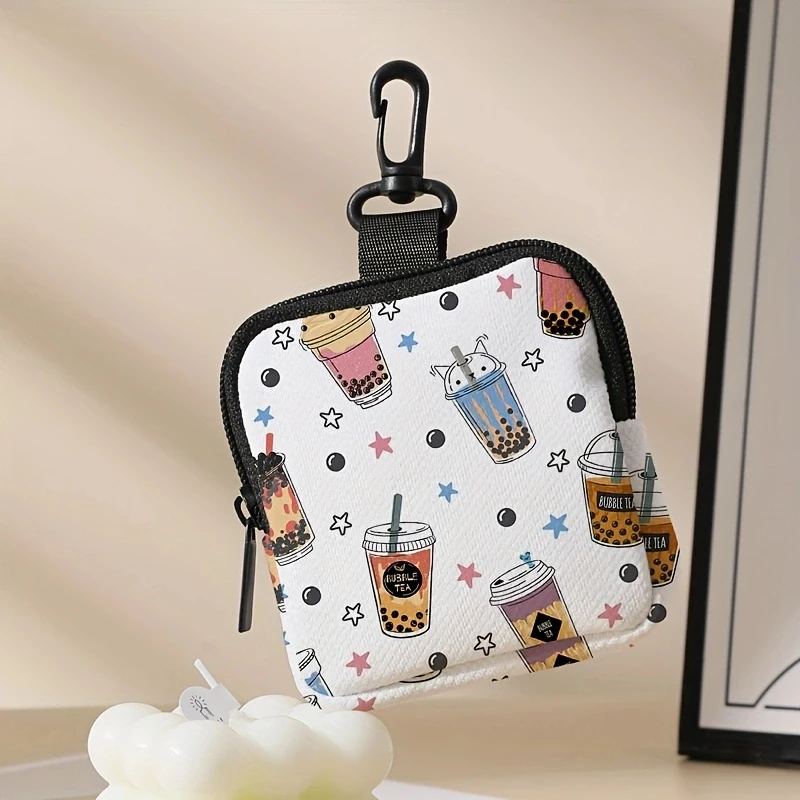 1pc，Milk tea cup pattern large capacity coin wallet, digital printed coin wallet, storage bag, ideal choice for gifts