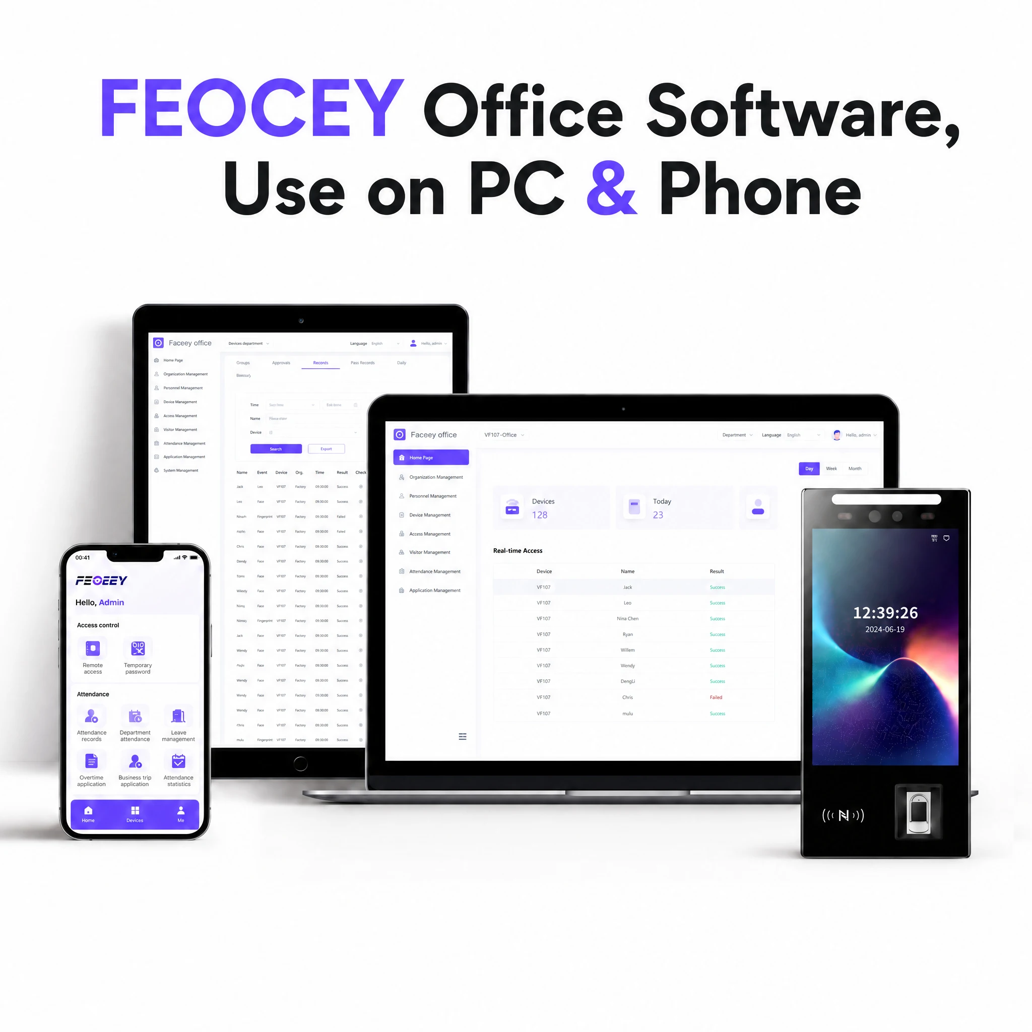 FCV4907 NFC 스캐너 지문 인식 출퇴근 기록기 야간 투시 얼굴 인식 리눅스 출입 통제 무료 SDK OEM ODM 리셋