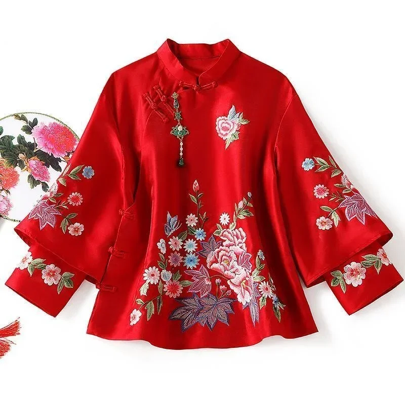 Blouse Eleganti Loose Female Shirt women chinese shirt Autumn Ethnic Style Tang Suit Coat Vintage Harajuku Embroidery Chinese Tops Women