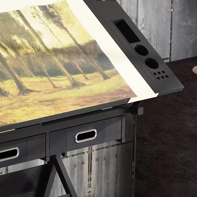 Tavolo da Disegno Artistico in Legno Massello con Piano in Vetro - immagine 3