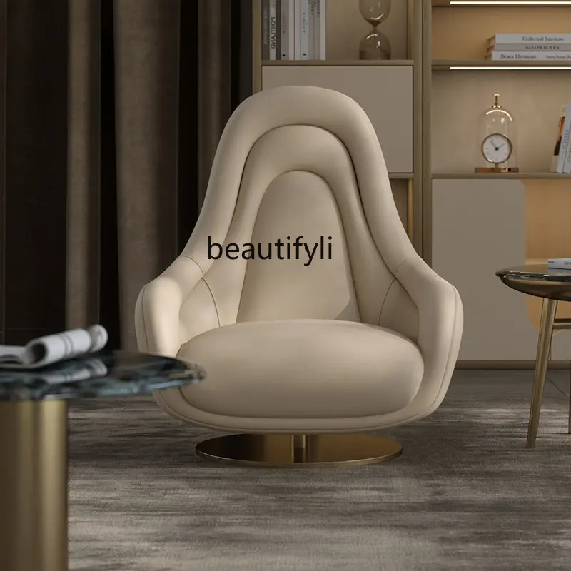 

Italian Light Luxury Leisure Chair Villa Living Room Designer Rotating Couch Office Simple Leather Sofa Chair single sofa chair