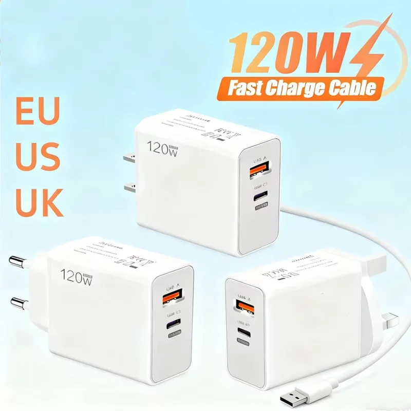 120W Type C USB Fast Charging Phone Power Adapter with Data Cable