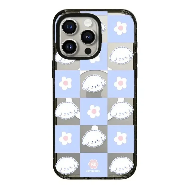 

Acrylic Black Border Magnetic Cute White Dog Pattern iPhone 11 12 13 14 15 Pro Max Protective Case