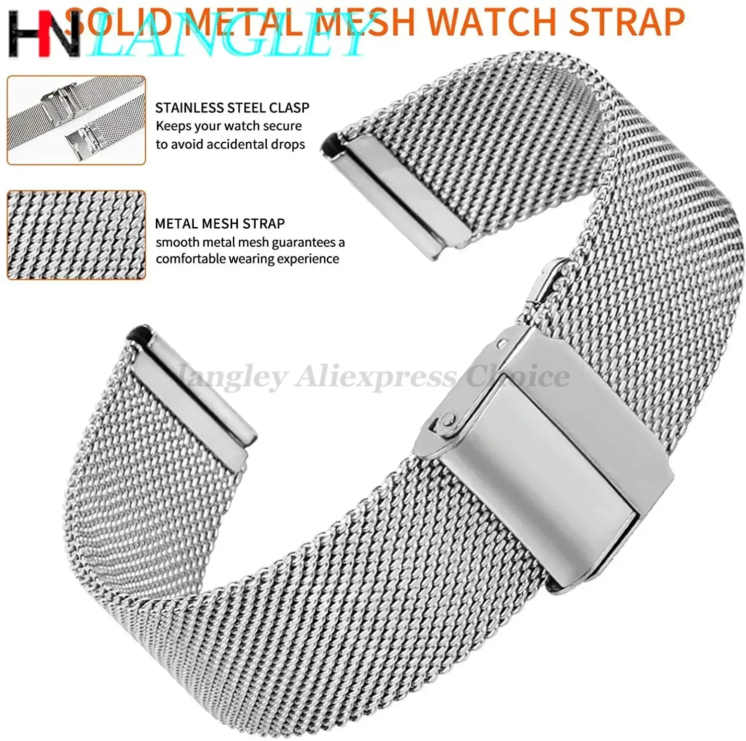 Sleek Milanese Stainless Steel Watch Band with Tool Pin