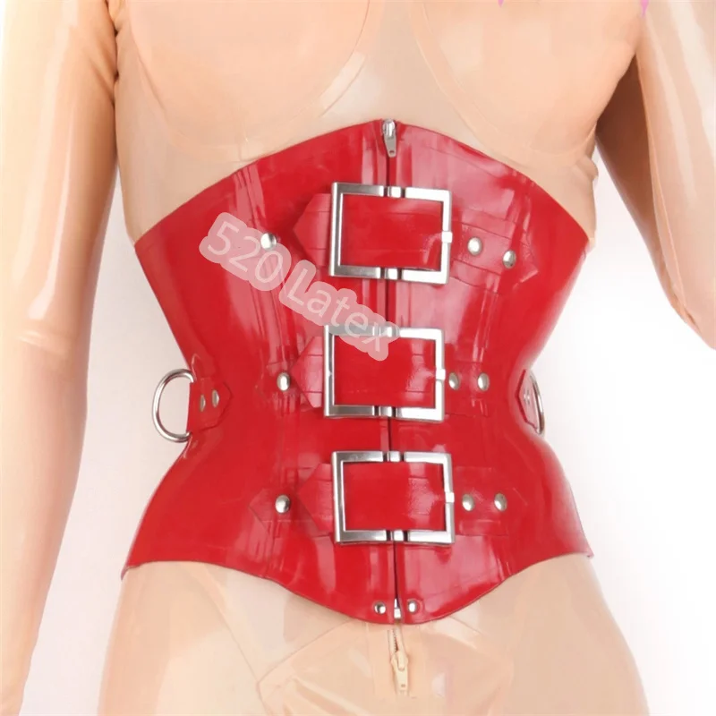 

0.8 mm Sexy Latex Corset Waist Trainer Steel Bone Under Bust with Front Buckle Zip Back Lace