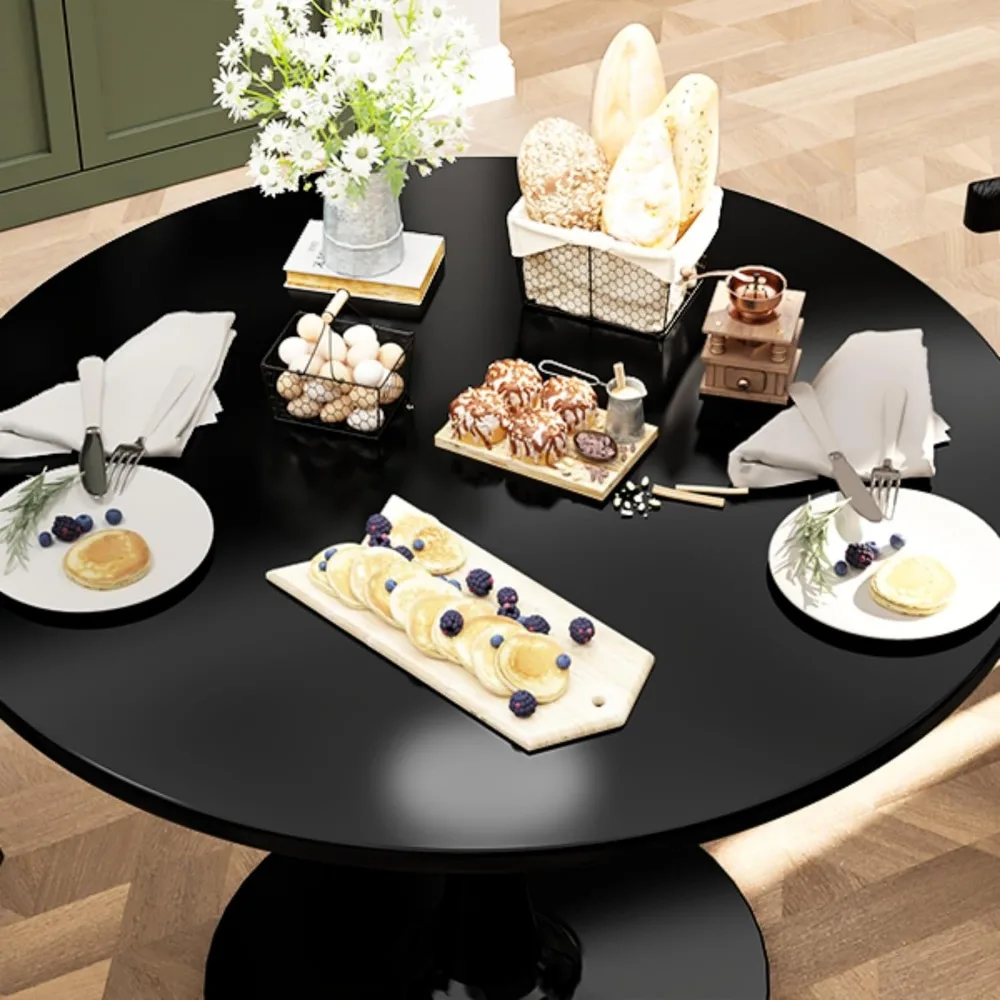 32 Inch Round Dining Table, Black Tulip Dining Table Tulip Table W/0.71" Thickness & Metal Pedestal Base for 2 to 4 People 5