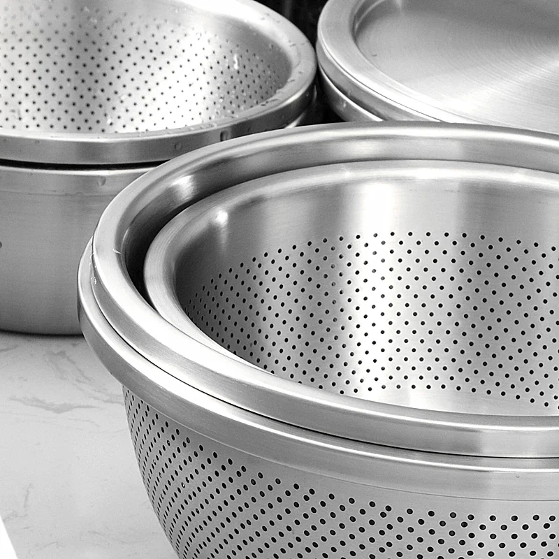 304 stainless steel drain basket vegetable rice washing basin water leakage washing sieve sesame filter net fruit hole bowls Drain Basket