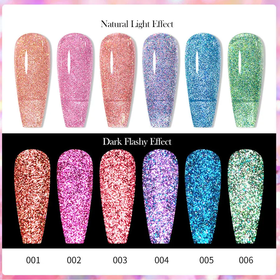 8ml Colorful Reflective Glitter Gel Nail Polish Super Flash Diamond Sparkling Painting Gel Polish Semi Permanent UV/LED Nail Gel 6
