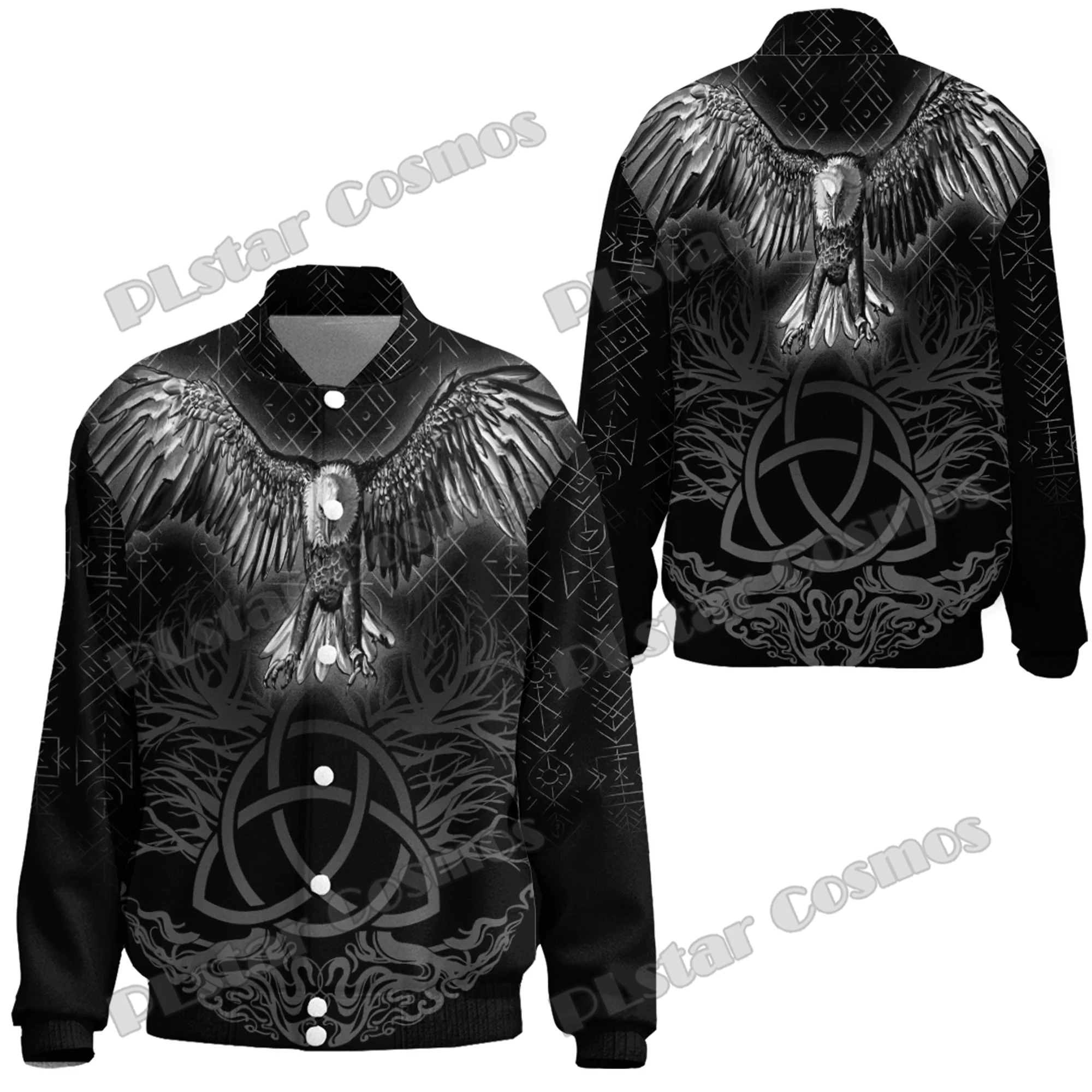 Raven Red Yggdrasil Tattoo Symbol 3D Printed Fashion Men's Thicken Stand-Collar Jacket Unisex Casual Winter Baseball Jacket FX49
