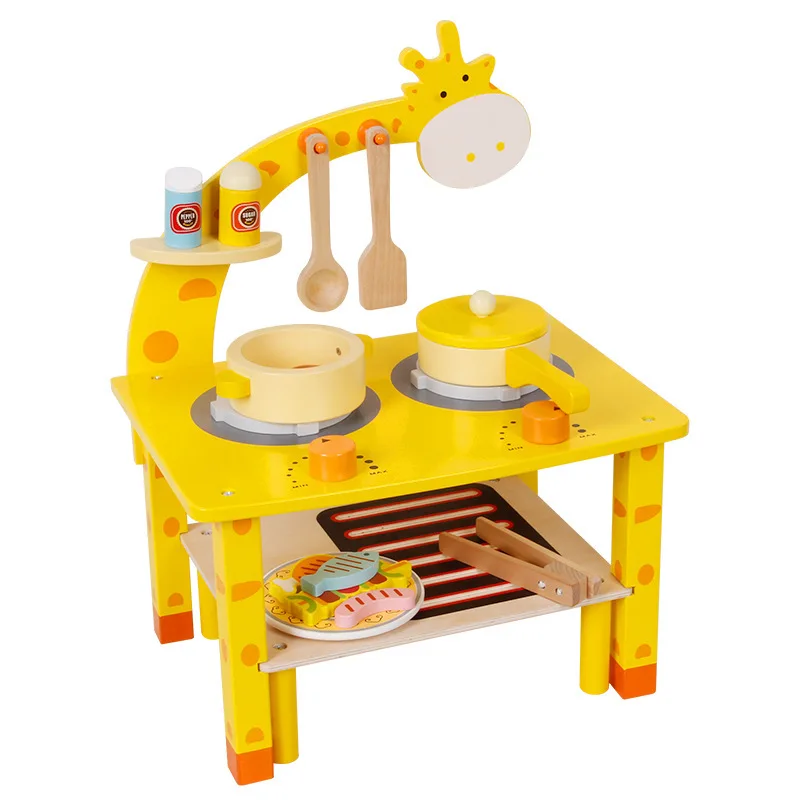 Poêle à girafe pour barbecue, ensemble de maison de jeu en bois pour garçon et fille, simulation de cuisine, jouets de cuisine