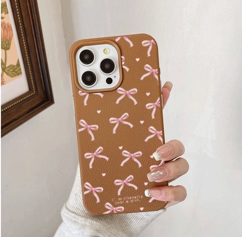 Chic Pink Bowknot Lichee Pattern Phone Case Cover