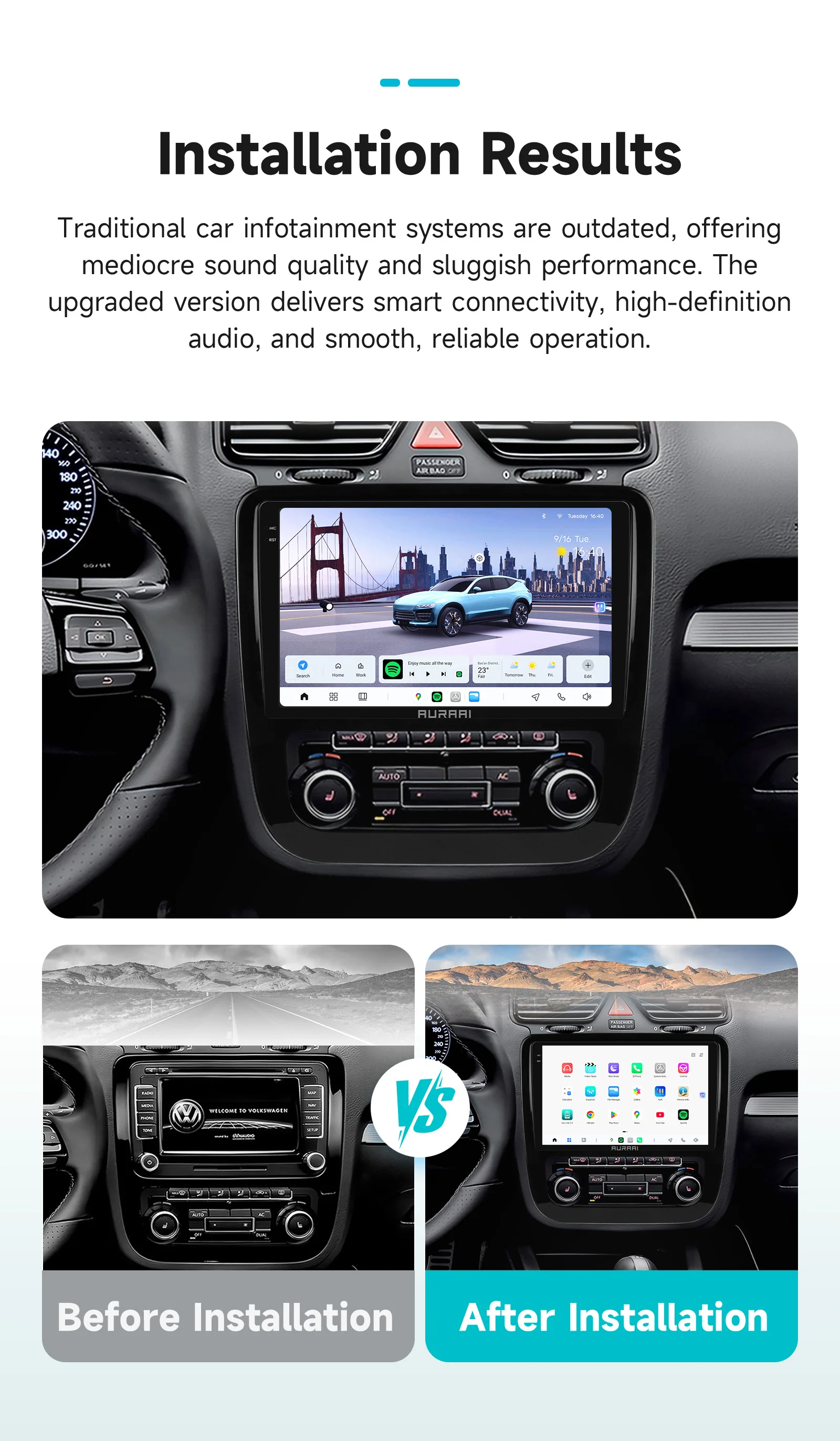 AURAAI 2K Auto-Intelligent-Bildschirm für VW Volkswagen Scirocco 2008-2013 Carplay Android Auto Radio GPS ADAS 360 Kamera Multimedia – Detail 4