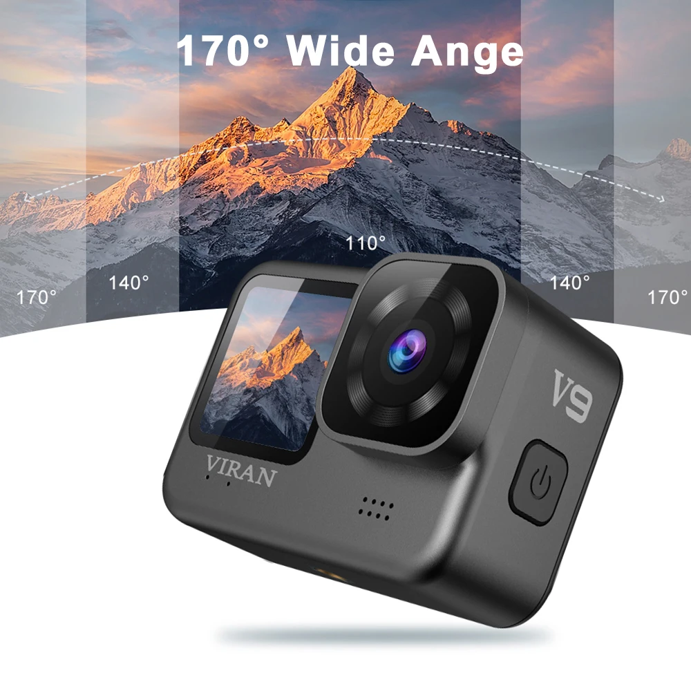 V9 4K Wifi Anti-Shake Camera 60FPS Waterproof Sports Camera with Remote Control Dual Screen Touch Control 170° Wide Angle Pro DV 4