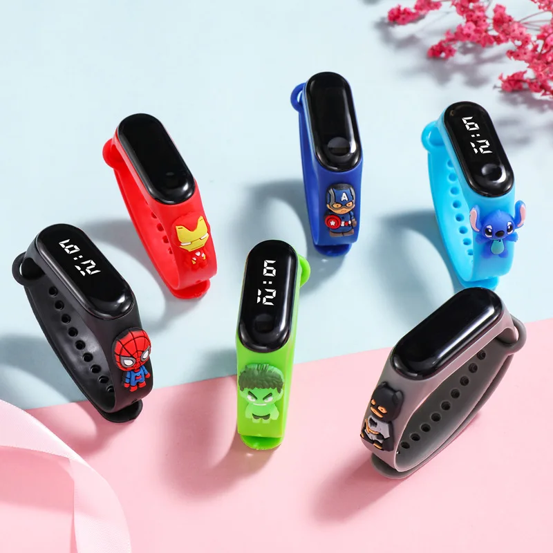 

Stitch Spiderman Ironman Hulk Figure Toys Baby Boy Watch Cartoon Bracelet Watch Touch Student Sports Led Watch Christmas Gift