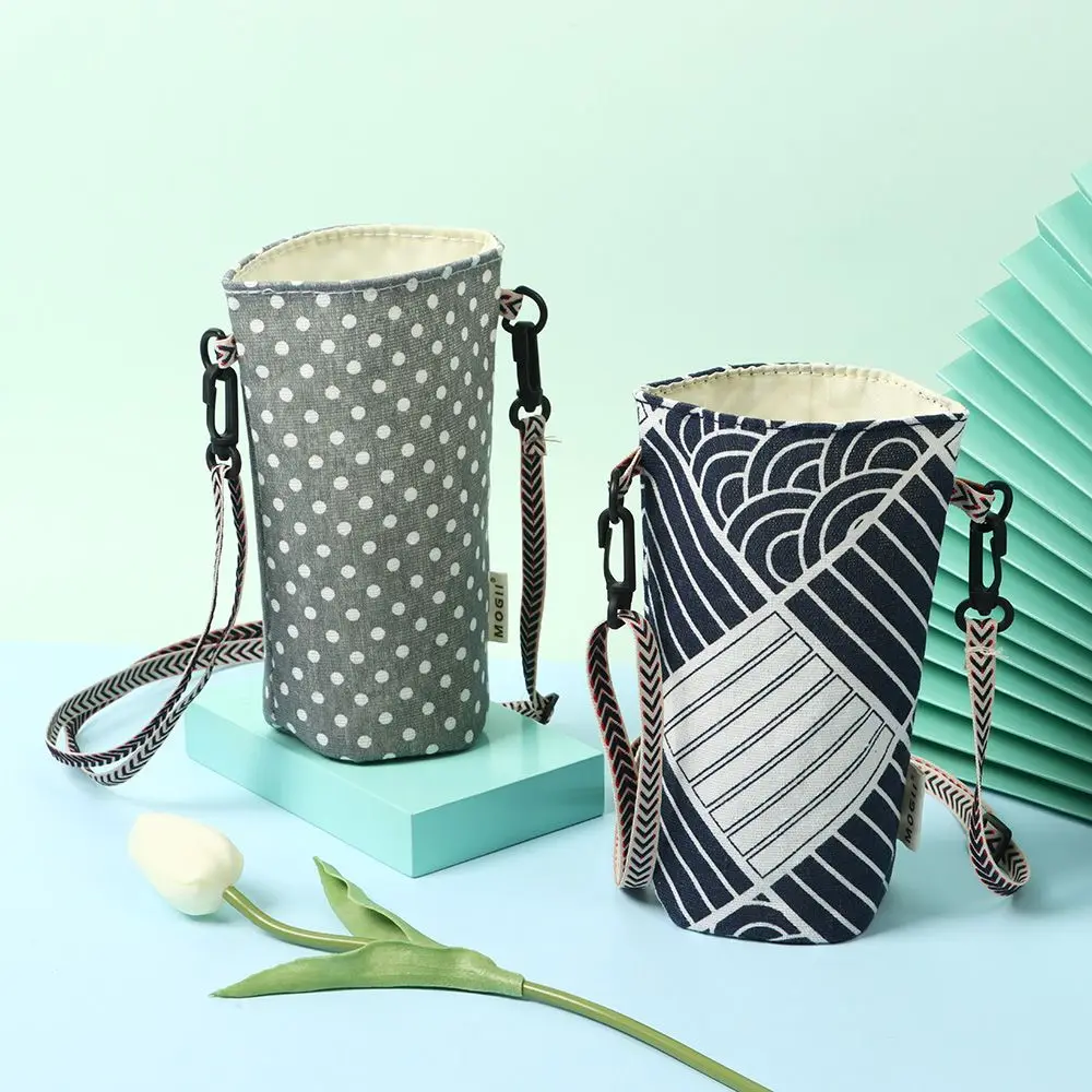 Fashionable Handle Shoulder Crossbody Bottle Cup Sleeve Tote Heat Insulation Linen Mug Holder Bag Travel Outdoor Cup Accessories