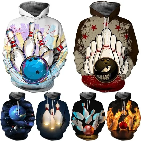 

3D Print Sports Bowling Pattern Hoodies For Men Gym Sports Tracksuits Pullovers Sweatshirts Top Mens Casual Hoodie Streetwear