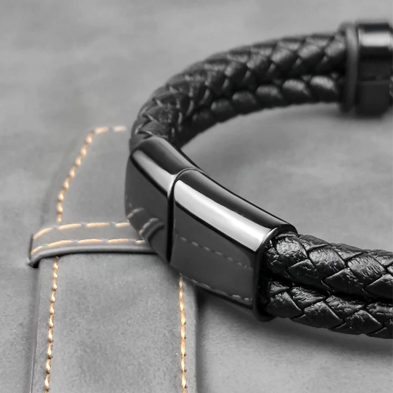 Jewelry Chakra Men Women Bracelet Stainless Steel Chain Beads Genuine Leather Magnetic Natural Stone