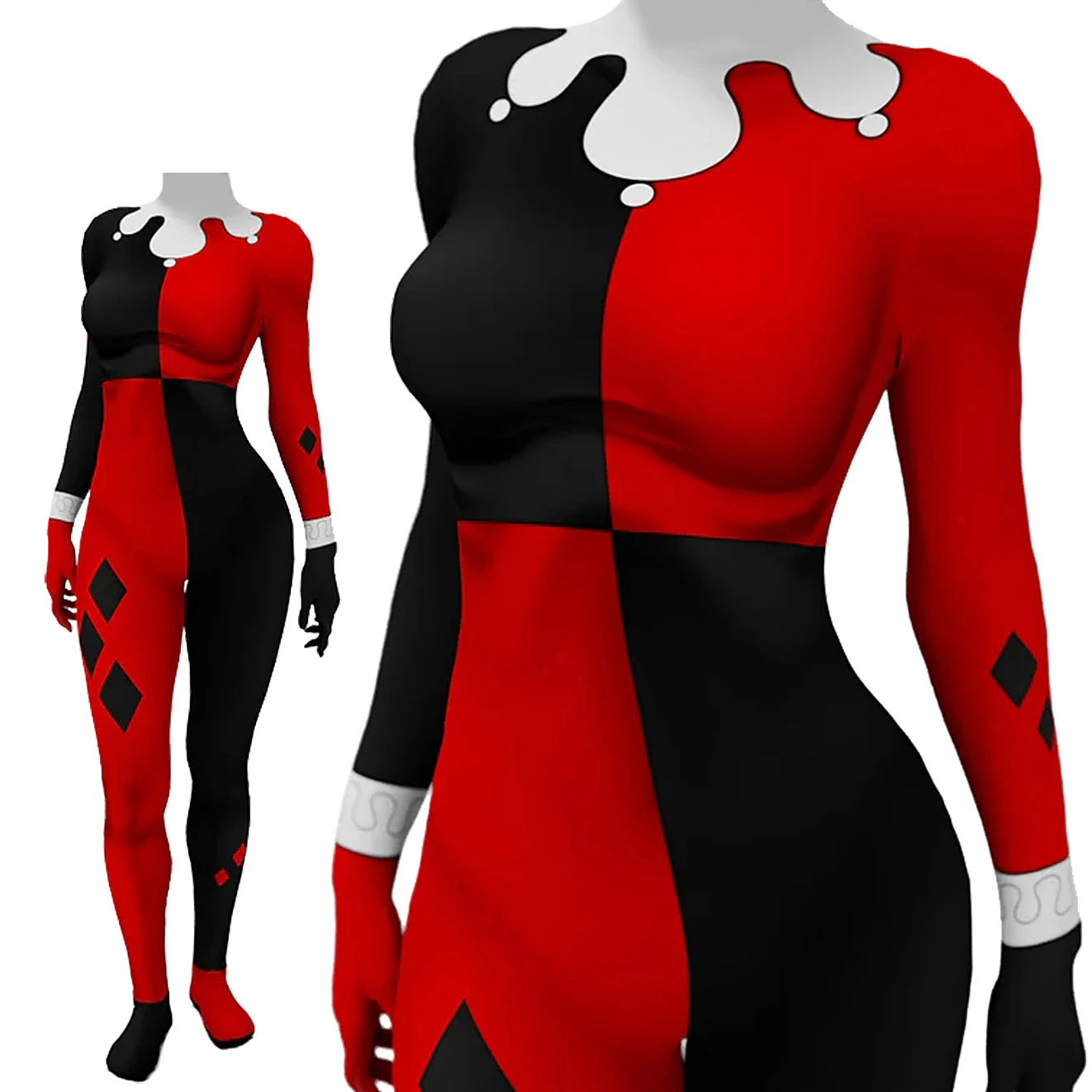 DC-Inspired Harley Quinn Spandex Bodysuit Cosplay Costume for Women