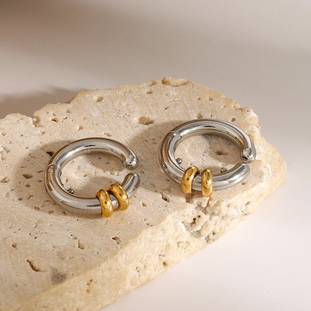 Gold&Silver Color Stainless Steel Geometric C-shaped Ear Clip for Unisex Anti Allergic Statement Earclips Hoop Earrings Jewelry