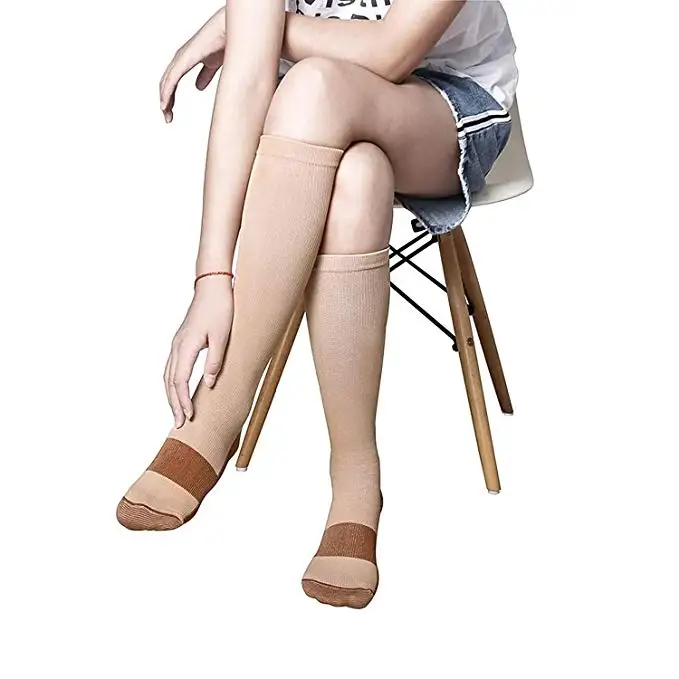 15-25mmhg Nylon Varicose Veins Nurse Sport Stockings Lady Mens Running Knee High Compression Socks Athletic Medical Copper Socks