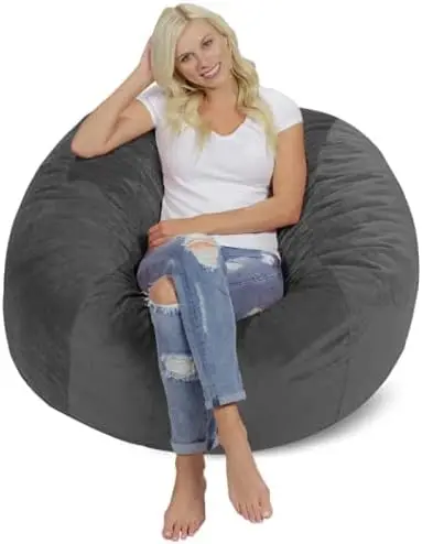 Bean Bag Chair: Giant 4' Memory Foam Furniture Bean Bag-Big Sofa with Soft Micro Fiber Cover-Grey Pebble