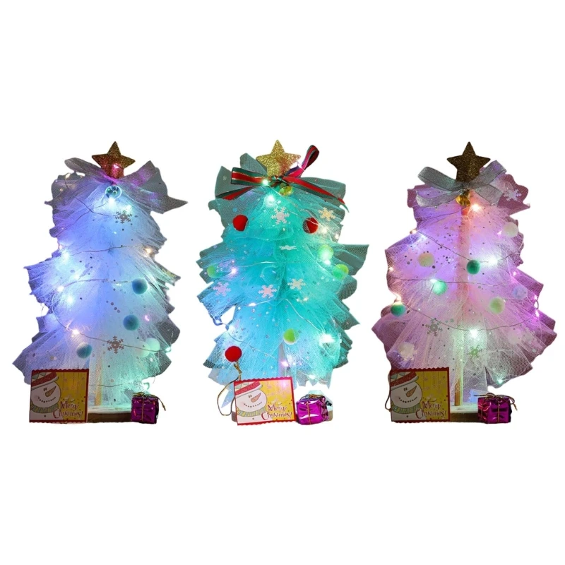 

Настольная рождественская елка со звездами-топперами, светодиодными гирляндами, праздничное украшение