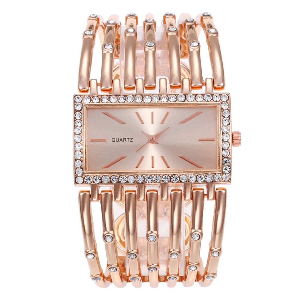 Luxury Qualities Women's Fashion 2023 Diamond Rectangle Watches Gold Alloy Bracelet Wristwatches Simple Ladies Quartz Clock Gift