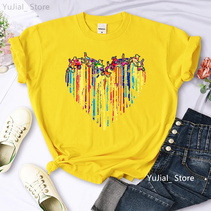 Regenbogen Liebe Motorrad gedruckt T-Shirt Frauen Kleidung Sommer Kurzarm T-Shirt Femme Harajuku Shirt Streetwear – Detail 3