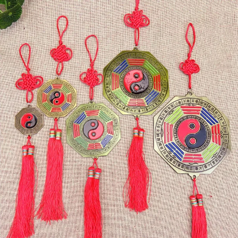 

1Pcs Chinese Feng Shui Bagua Mirror Metal Yin Yang Tiger Head Coin China Knot Good Luck Fortune Prayer Decoration Party Gifts