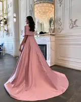Luxury Dubai Pink Satin Evening Dresses with Train 2024 Elegant Off Shoulder Arabic Women Wedding Party Gowns 481 1