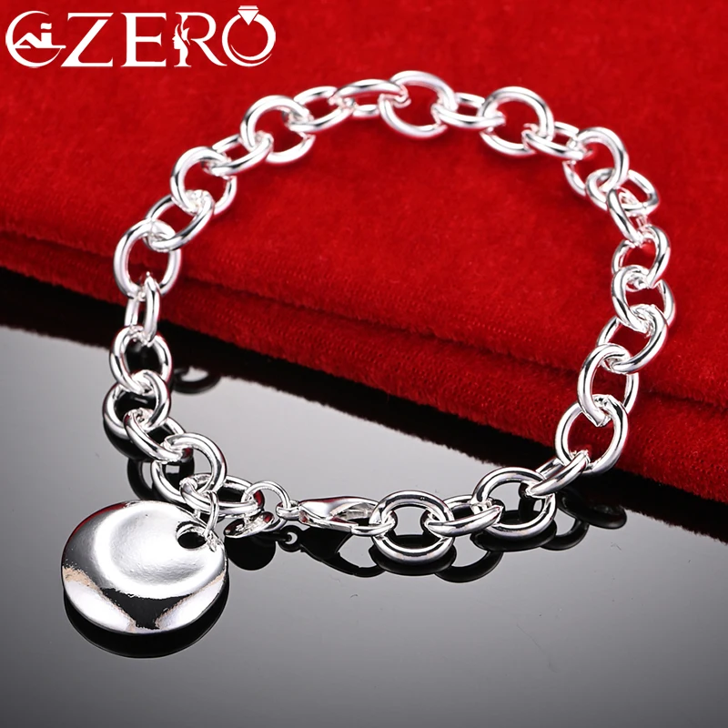 ALIZERO 925 Sterling Silver Round Card Pendant Bracelet Chain For Men Women Fashion Charm Jewelry Party Accessories Wholesale