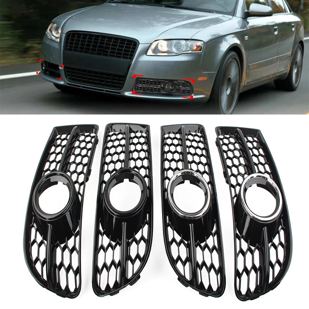 

2Pcs Car Front Bumper Honeycomb Mesh Fog Light Grille Cover For Audi A4 B7 S-Line S4 2005 2006 2007 2008 8E0807681F/8E0807682F